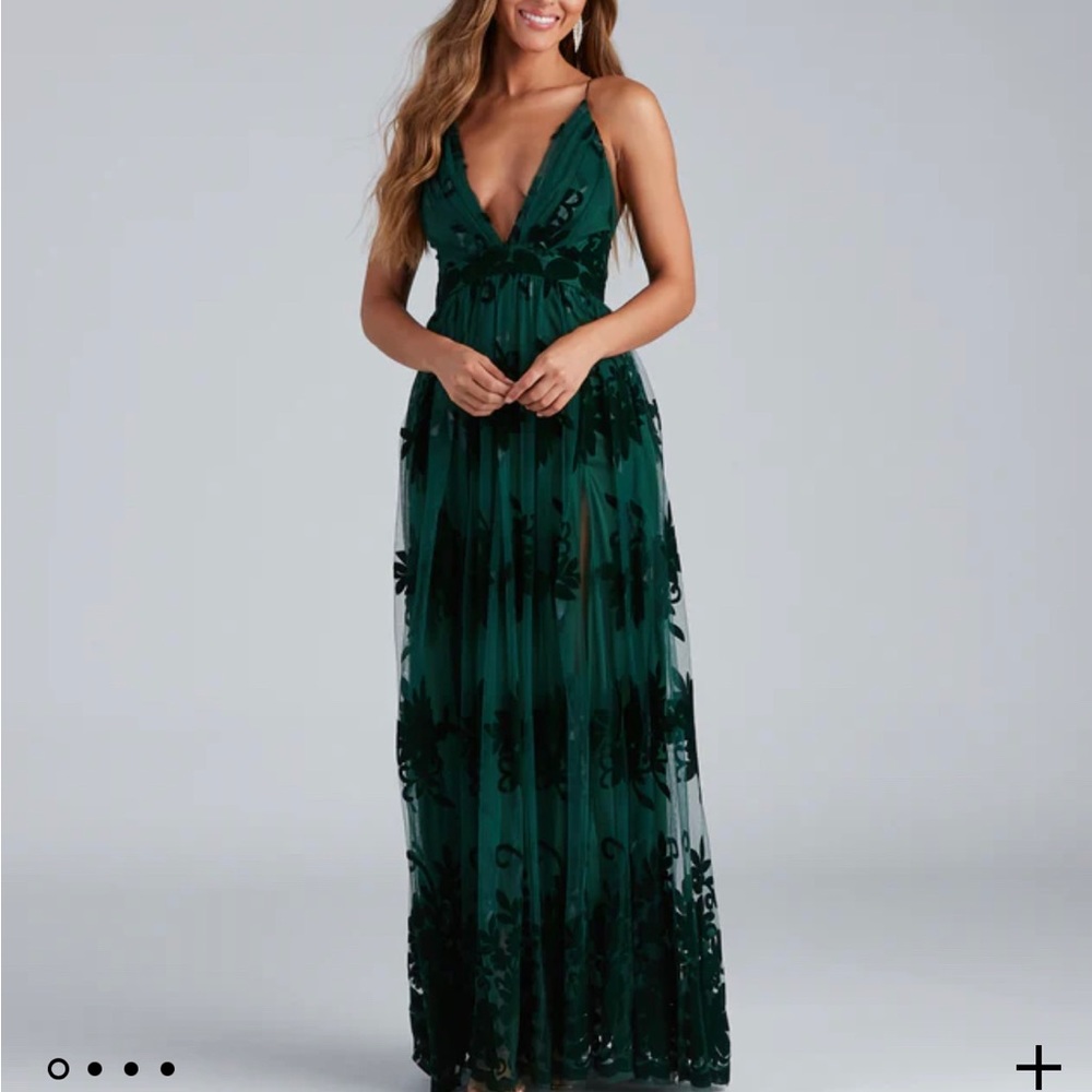 Morgan Formal Flocked Velvet Dress Hunter Small